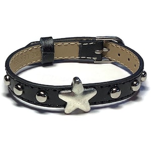 Star Bracelet - Studded Genuine Leather Star Buckle Bracelet - Star Slide Charm Bracelet - Goth Jewelry