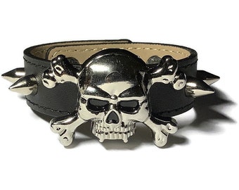 Cool Hiphop Skull Star Y2K Rock Bracelet Black PU Leather