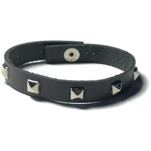 Soft Studded Leather Bracelet  -  Silver Pyramid Studded Black Wristband - 10mm Black Leather Wristband - Soft Pyramid Leather Wristband