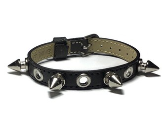 10mm Spike Studded And Eyelet Leather Bracelet Wristband - Black Leather Spike Studded Wristband - Goth Wristband - Goth Leather Bracelet