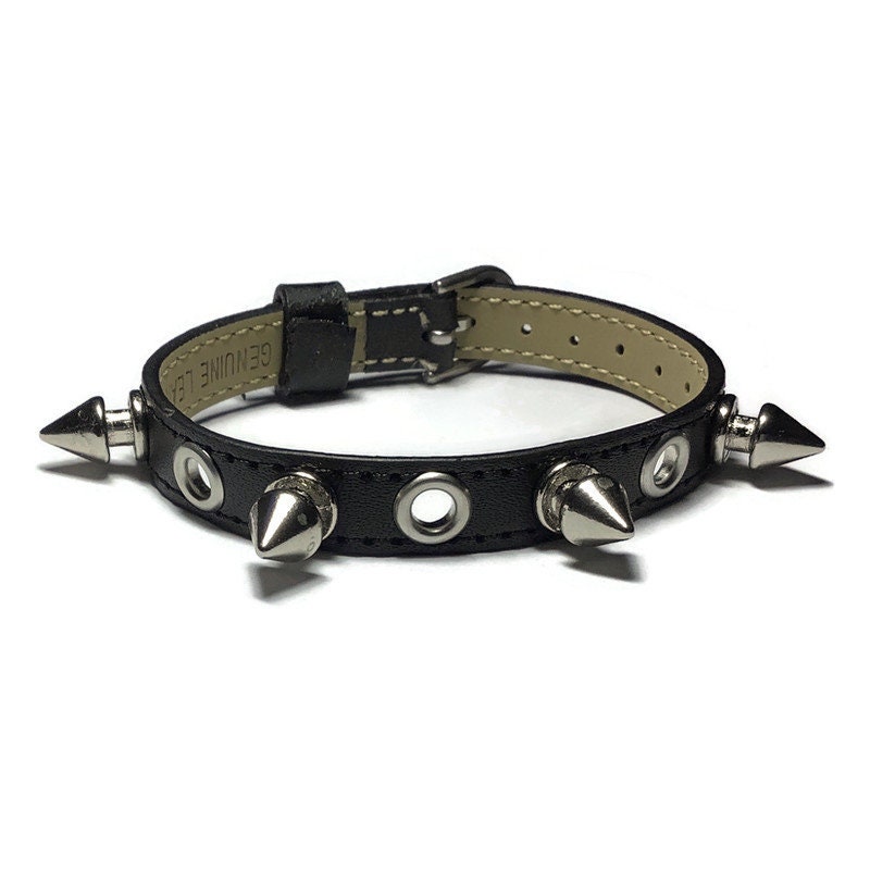 Spike Studded Black Leather Bracelet: Goth Punk Wristband