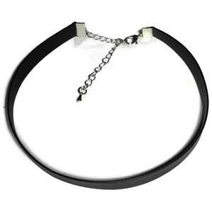 May include: A black choker necklace with a silver chain extender.