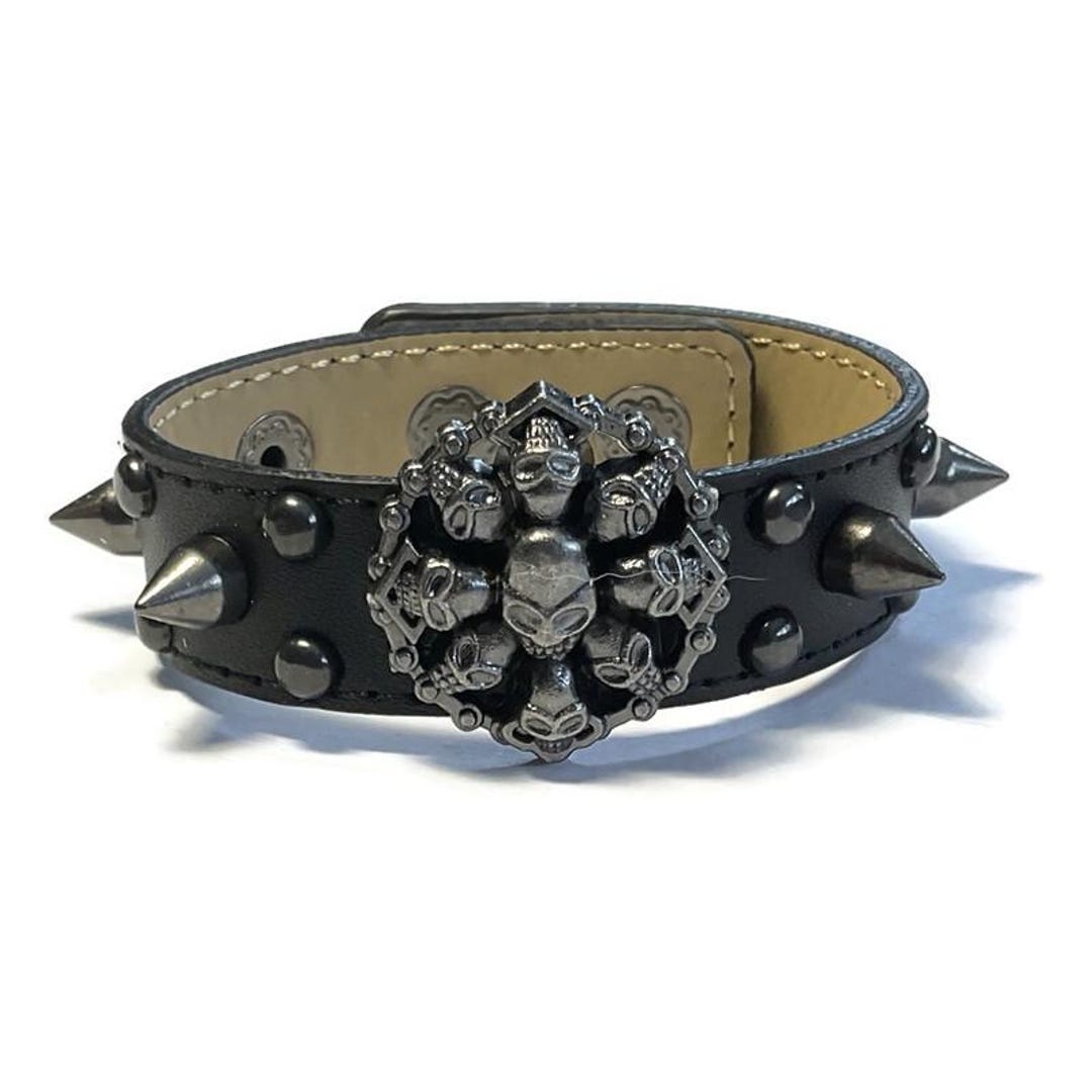 Spiked Leather Alien Skull Cuff Bracelet: Gothic Punk Wristband - Etsy