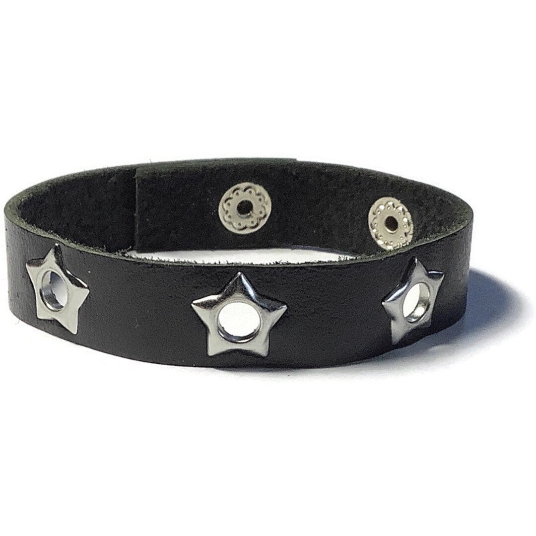 1/2 Inch Star Grommet Studded Leather Wristband Black Star Leather