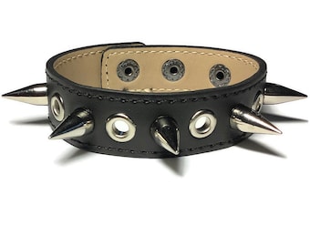 Eyelet Studded Black Leather Cuff, Grommet And Spike Black Leather Bracelet - Leather Bracelet - Studded Black Leather Bracelet Cuff