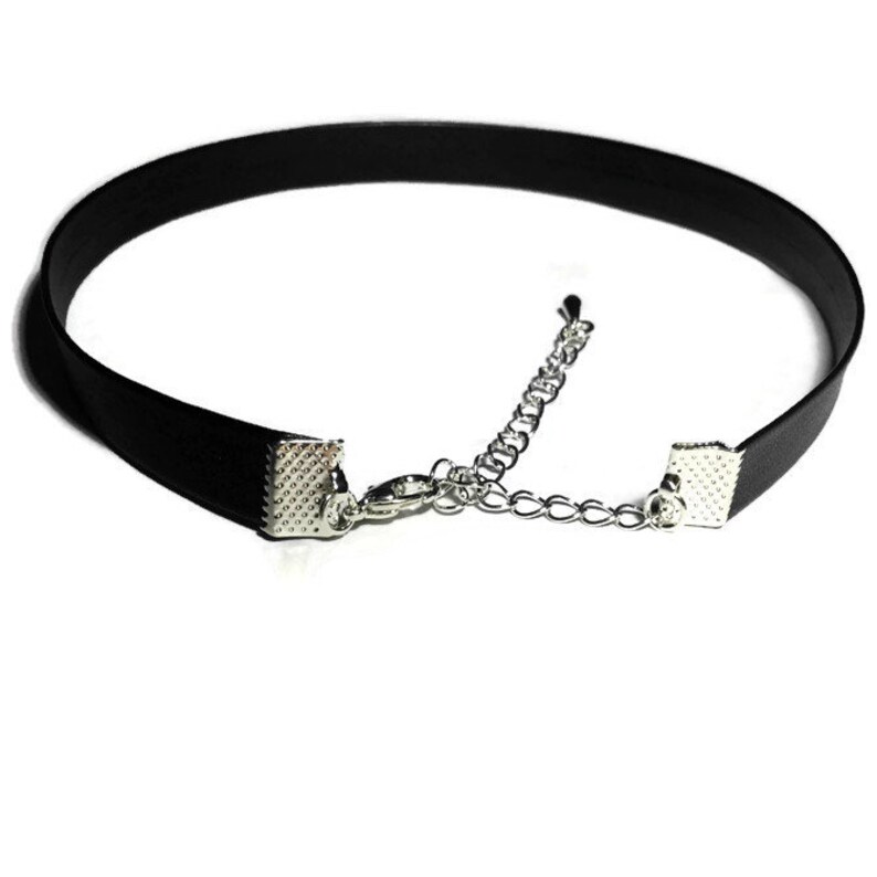 May include: A black velvet choker with silver metal clasps and a chain extender.