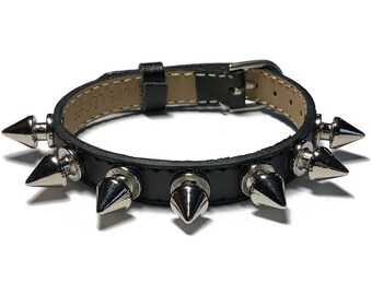 10mm Spike Studded Leather Bracelet Wristband - Black Leather Spike Studded Wristband - Goth Wristband - Goth Leather Bracelet