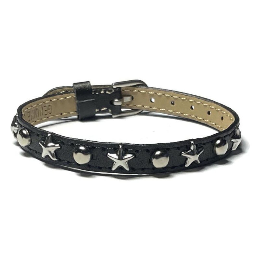 Star Studded Black Leather Bracelet: Adjustable Buckle Wristband
