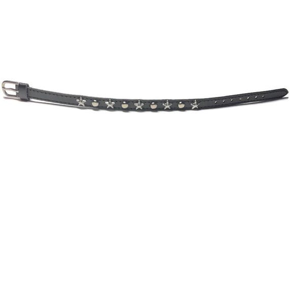 Star Studded Black Leather Bracelet: Adjustable Buckle Wristband
