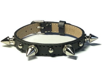 Spike Studded Black Leather Bracelet: Punk Rock Wristband
