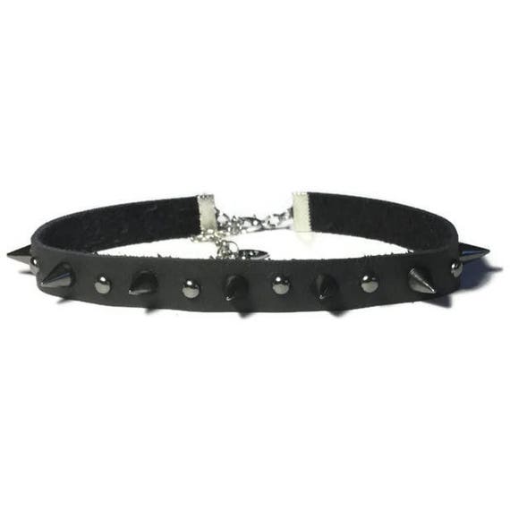 Gun Metal Spike Leather Choker, Black Choker, Punk Choker, Rocker