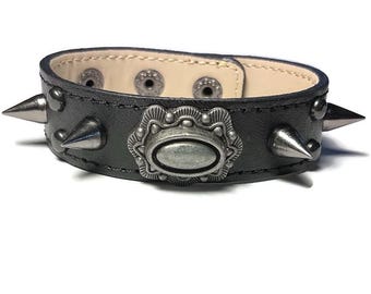 Punk Studded Leather Cuff Bracelet For Women & Men - Wide Adjustable Gothic Rivet Wristband - View #8