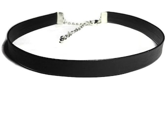 Black Faux Leather Choker, 10mm Plain Black Choker, Punk Choker, Rocker Choker, Gothic Choker, Choker Collar, Thin Black Choker