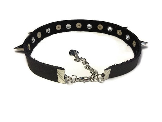 Spike and Grommet Leather Choker, Black Choker, Punk Choker
