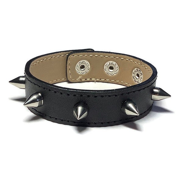 Spike Studded Black Leather Cuff, Spiked Black Leather Bracelet - Leather Bracelet - Studded Black Leather Bracelet Cuff