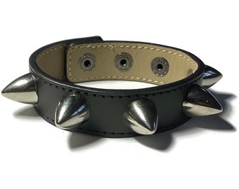 Large Spike Studded Black Leather Cuff, Spiked Black Leather Bracelet - Leather Bracelet - Studded Black Leather Bracelet Cuff