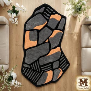 Irregular Shaped Rug | Hand Tufted Terracotta Gray Abstract Floor Art