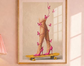Stampa artistica Pink Coquette – Stampa di moda femminile, decorazione per camera da ragazza, poster con estetica a farfalla, download digitale