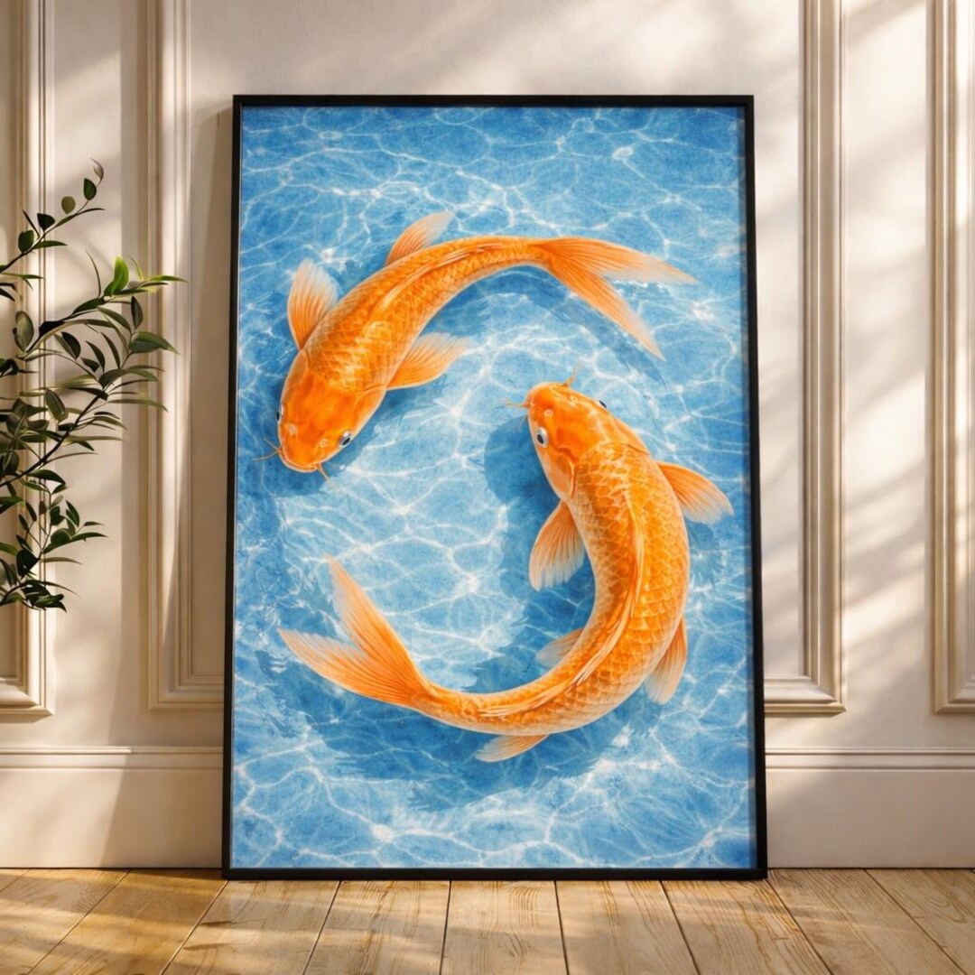 Koi Fish Wall Art, Japanese Minimalist Print, Blue Water Poster, Zen ...