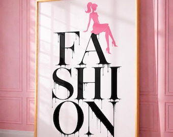 Stampa artistica da parete Fashion Drip, poster di moda rosa, decorazioni alla moda per ragazze, decorazioni per la stanza civettuola, arte murale Barbiecore, stampa tipografica moderna