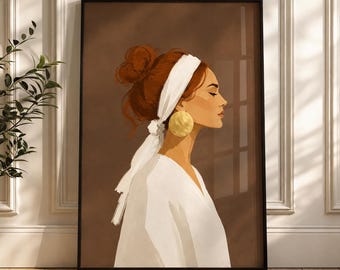 Elegante stampa artistica da parete femminile, poster con illustrazione di moda minimalista, decorazione neutra in stile boho per donna.