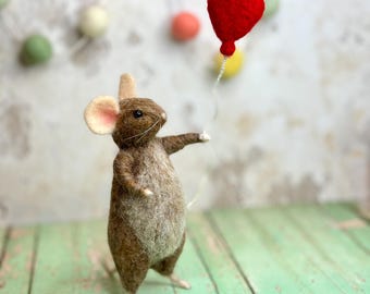 Needle Felted Little Welsh Miniature Mouse – Handmade Welsh Posable Collectible with Brass Name Tag