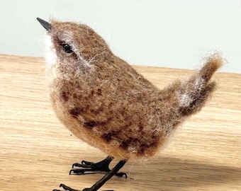 Needle Felted Wren Bird – Handmade Miniature Bird Collectible, Soft Sculpted Wool Art Animal