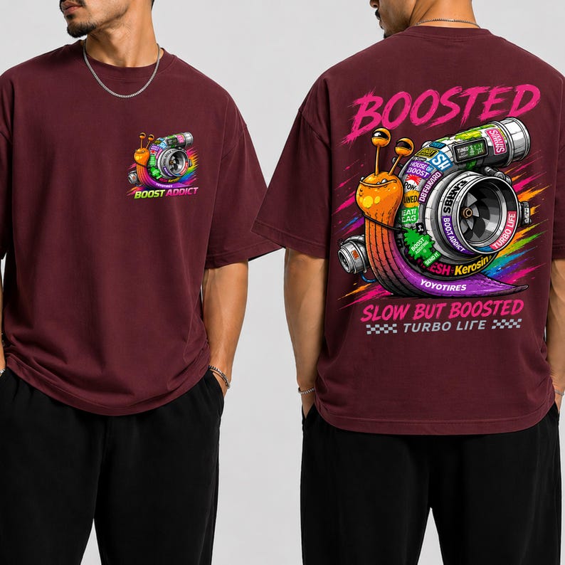 Streetwear Turbo Tee, Boosted Snail Graphic Shirt, JDM Car Enthusiast Gift, Racing Back Print Tee