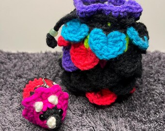 Crochet Triceratops Keychain + Drawstring Scale Bag