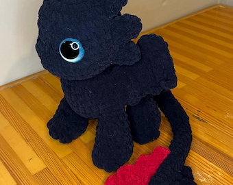 Crochet Chunky Black Dragon Plush