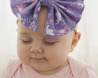 Diadema de lazo extragrande para bebé: algodón violeta, banda de nailon suave