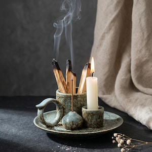 Rökelsebrännare, keramisk rökelsehållare, altarljushållare, Palo Santo-skål, salviahållare, aromaterapi meditation heminredning, rituell gåva