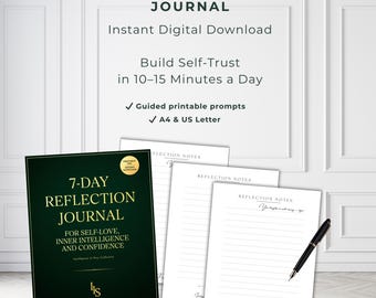 Diario de reflexión de 7 días, escritura guiada para la autoconfianza, PDF imprimible, diario digital para ella