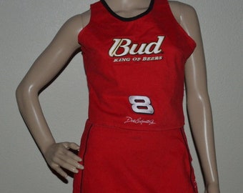 Vintage sale 90s Nascar BUD #8 Dale Earnhardt JR women's red pair skirt top cstume Bud King of Beers  Halter Top Shirt skirt Medium by Chase