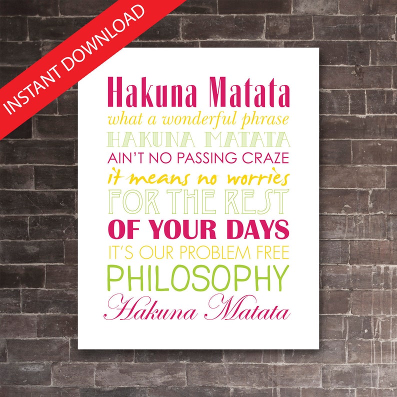 LION KING Hakuna Matata PRINTABLE Lyrics Artwork Etsy
