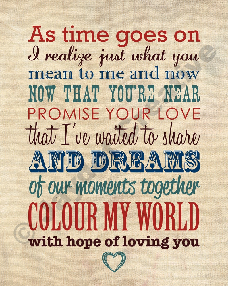 CHICAGO Colour My World PRINTABLE Lyrics Artwork Etsy