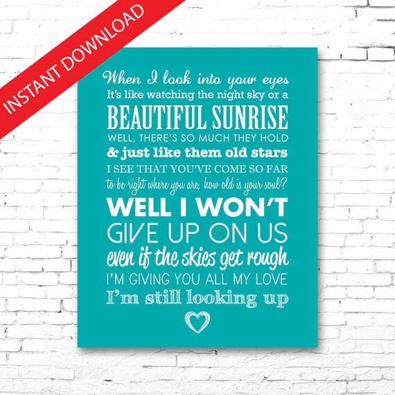 Jason Mraz I Won T Give Up Printable Lyrics Etsy etsy