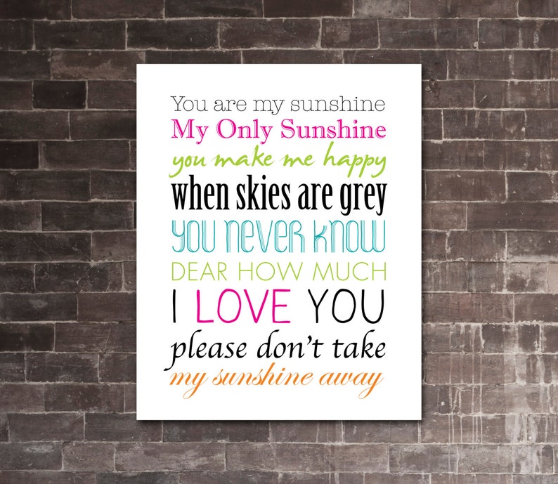 YOU Are MY SUNSHINE Printable Lyrics Artwork Colorful Etsy