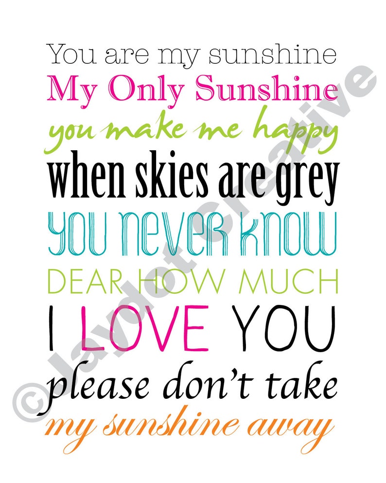 You Are My Sunshine Printable Lyrics Artwork Colorful Etsy