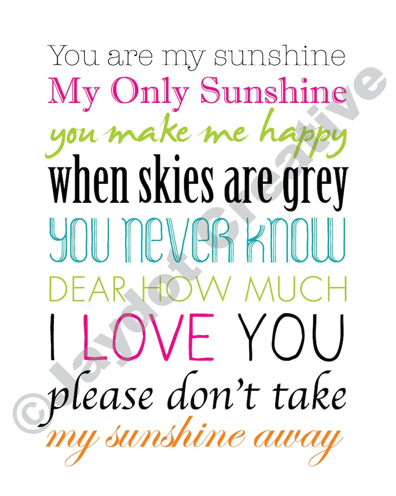 You Are My Sunshine Printable Lyrics Artwork Colorful Etsy