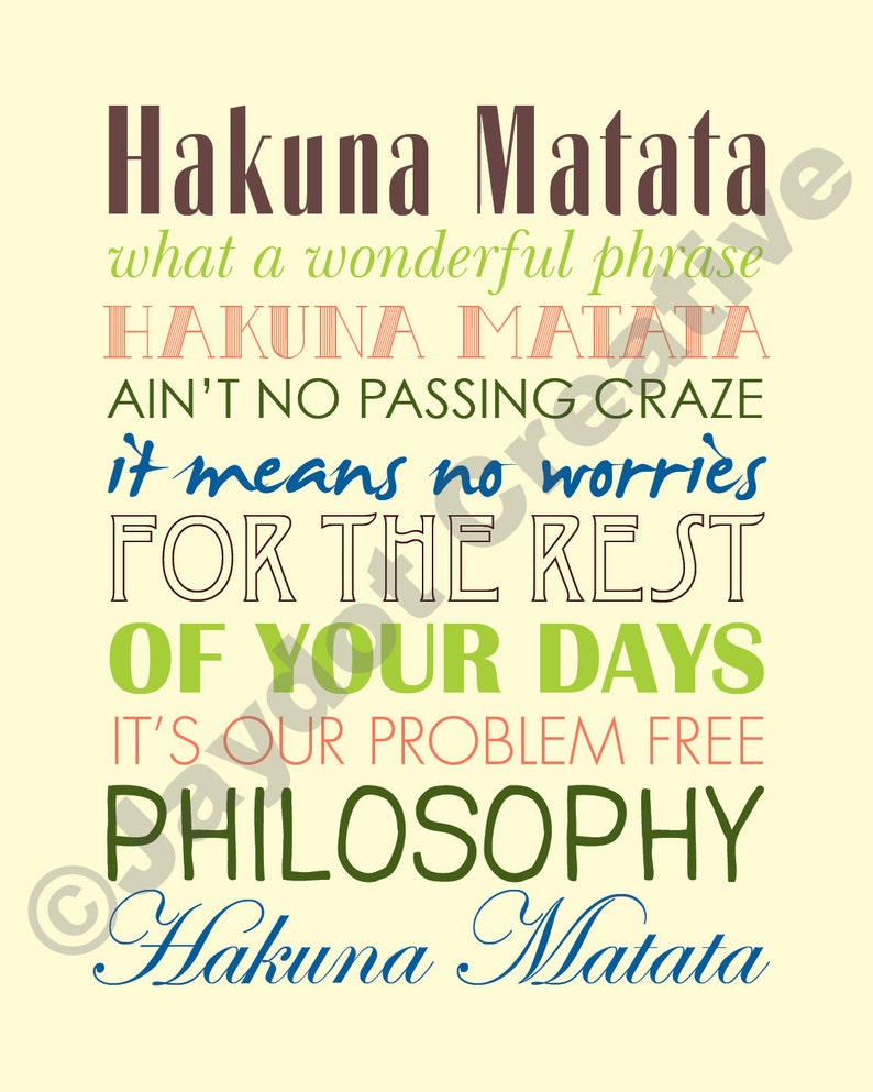 LION KING Hakuna Matata PRINTABLE Lyrics Artwork Etsy