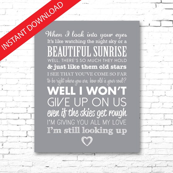 Jason Mraz I Won T Give Up Printable Lyrics Etsy etsy