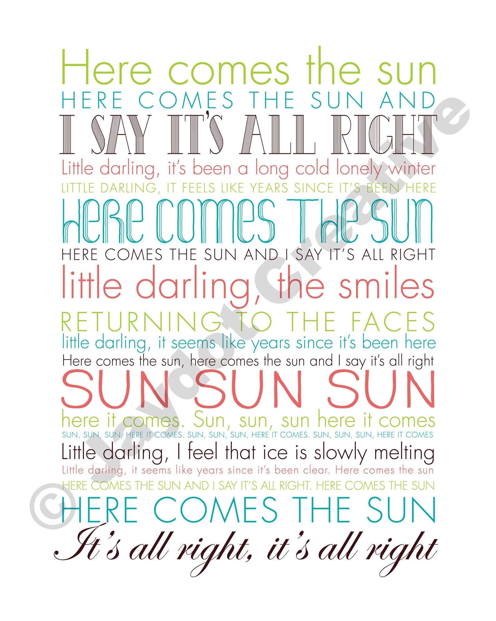 The Beatles Here Comes The Sun Tekst BEATLES Here Comes the Sun PRINTABLE Lyrics | Etsy
