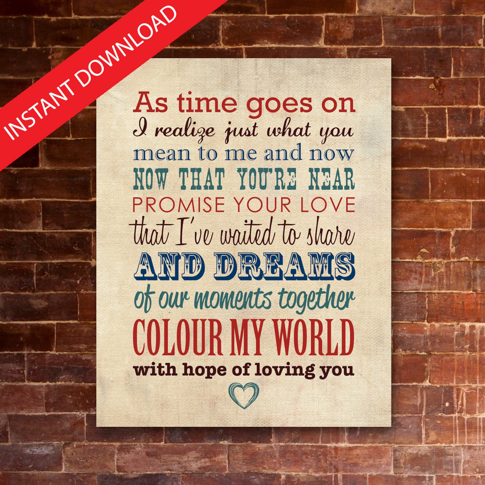 CHICAGO Colour My World PRINTABLE Lyrics Artwork Etsy