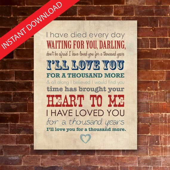 Christina Perri A Thousand Years Printable Lyrics Etsy