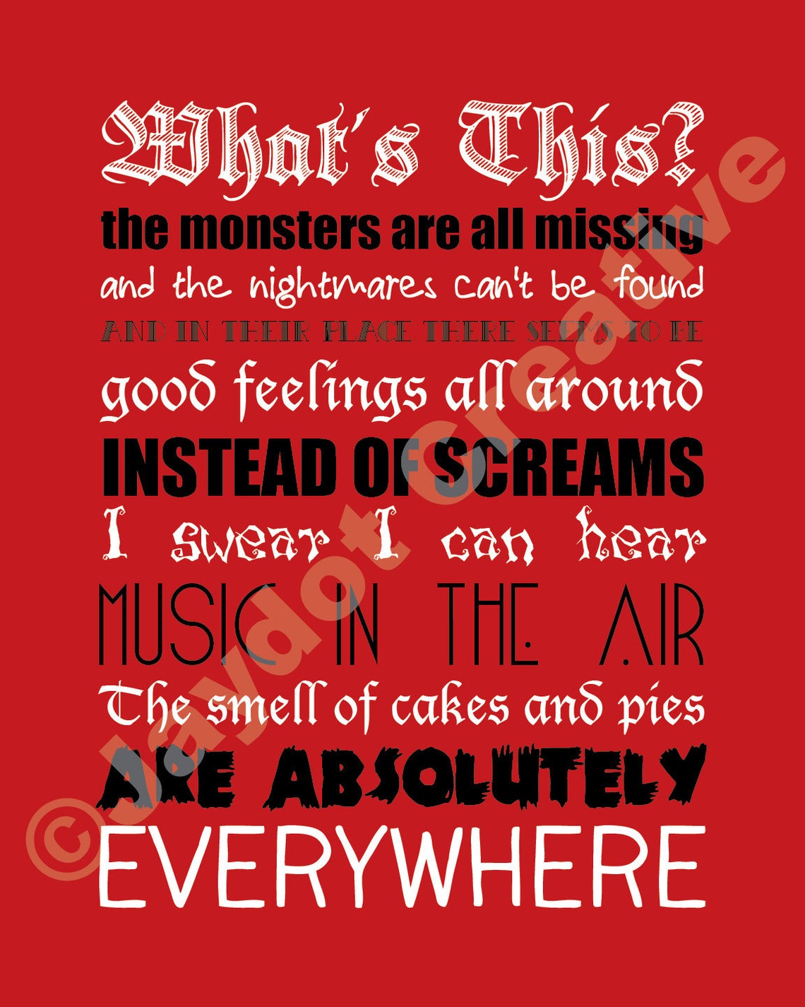 NIGHTMARE BEFORE CHRISTMAS Printable diy Lyrics Artwork | Etsy