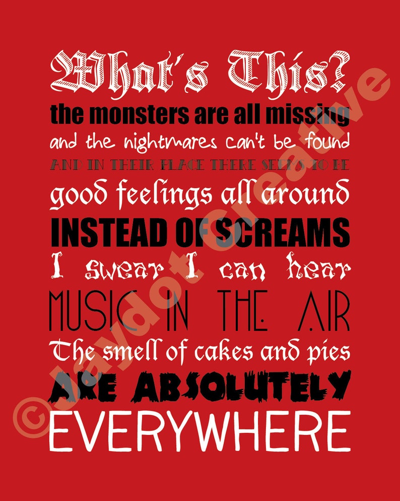 NIGHTMARE BEFORE CHRISTMAS Printable diy Lyrics Artwork | Etsy
