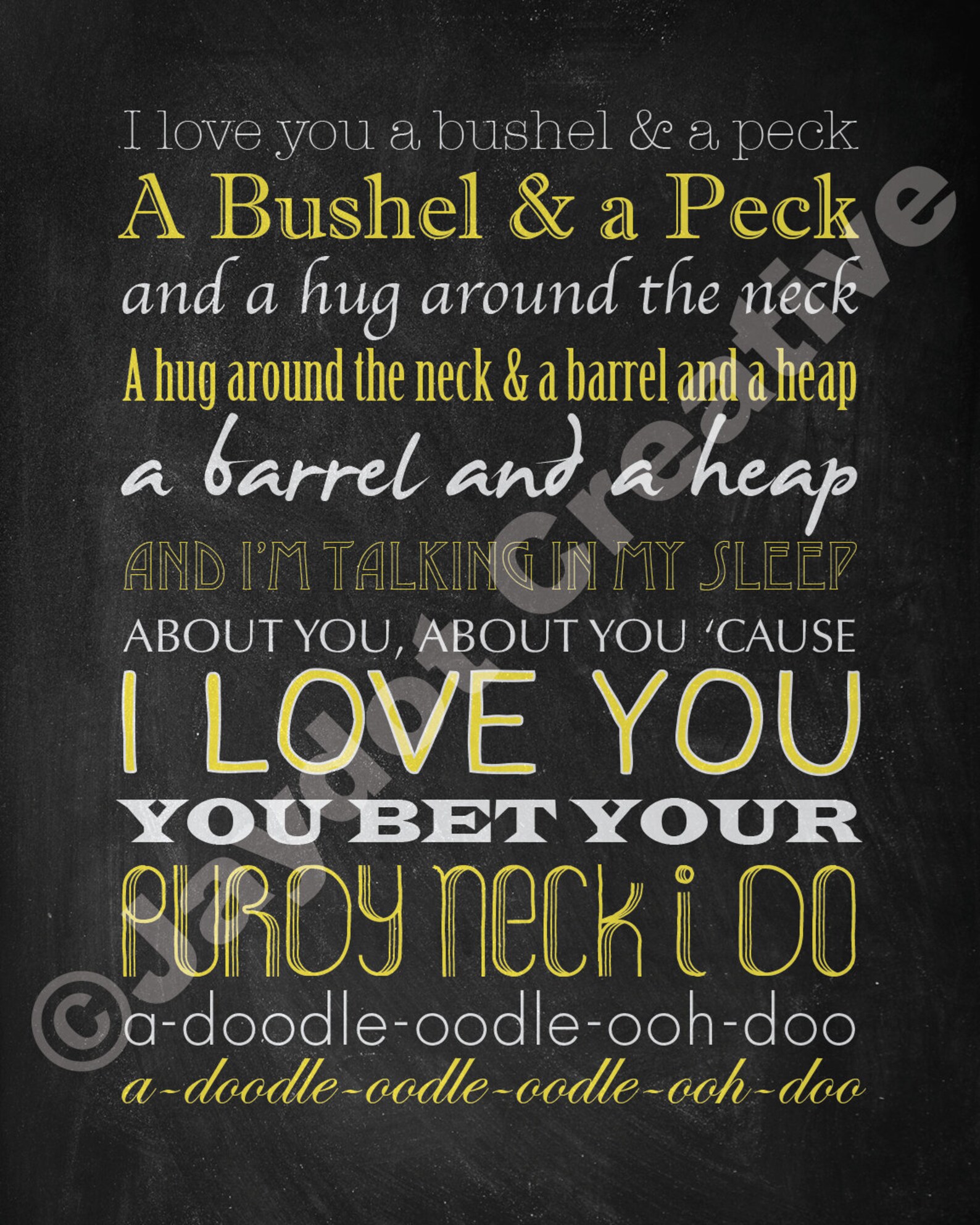 BUSHEL AND A PECK Printable Lyrics Artwork Chalkboard &amp; | Etsy