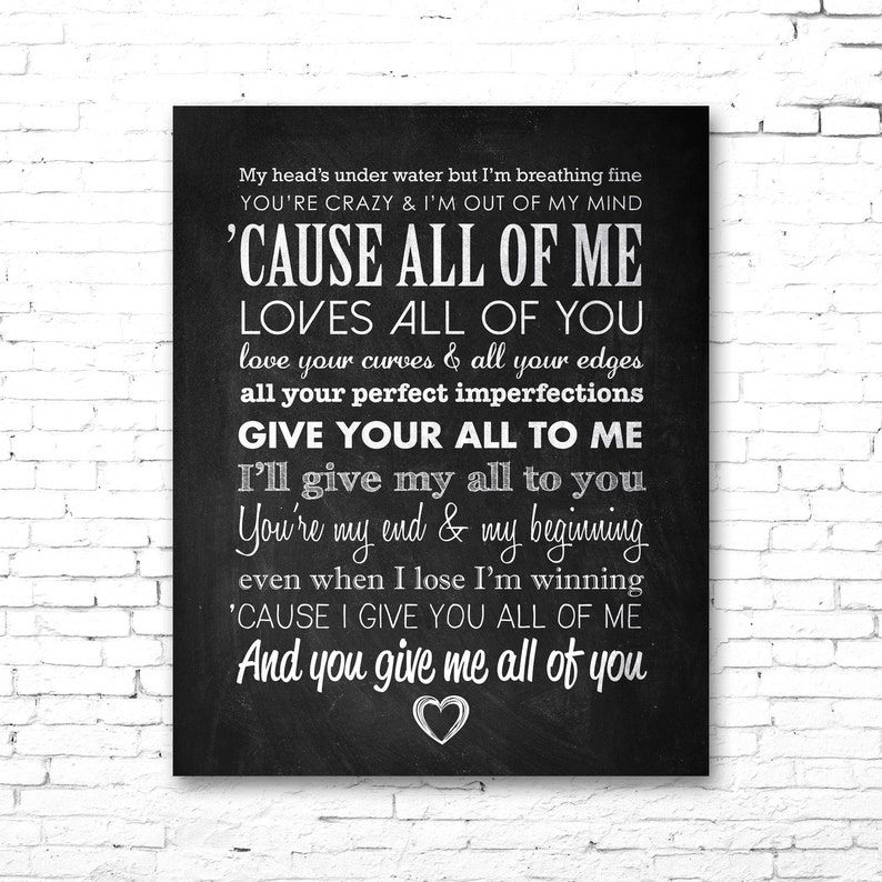 John Legend All Of Me Druckbare Lyrics Kunstwerk Etsy