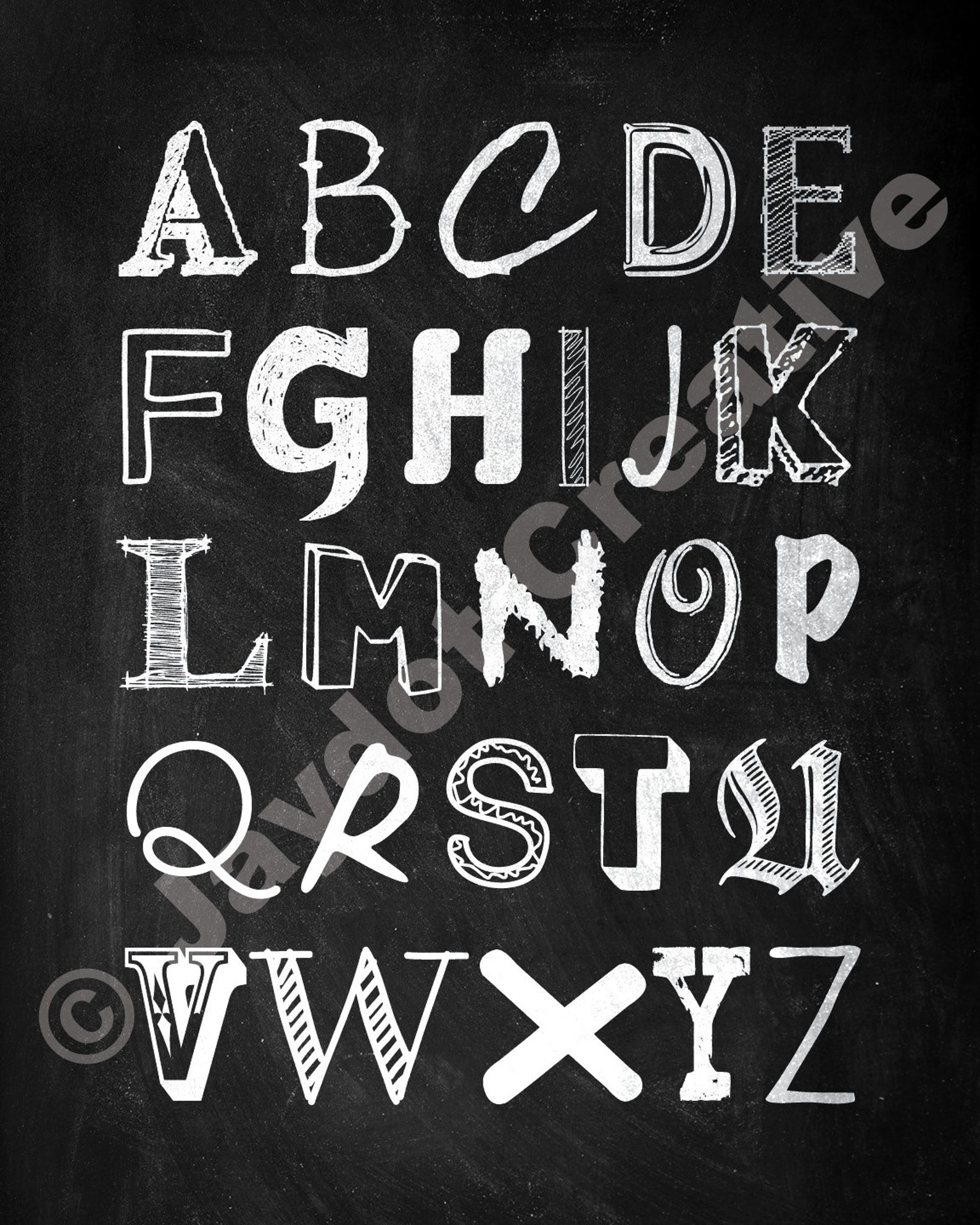 ALPHABET Abcs Printable DIY Artwork Chalkboard